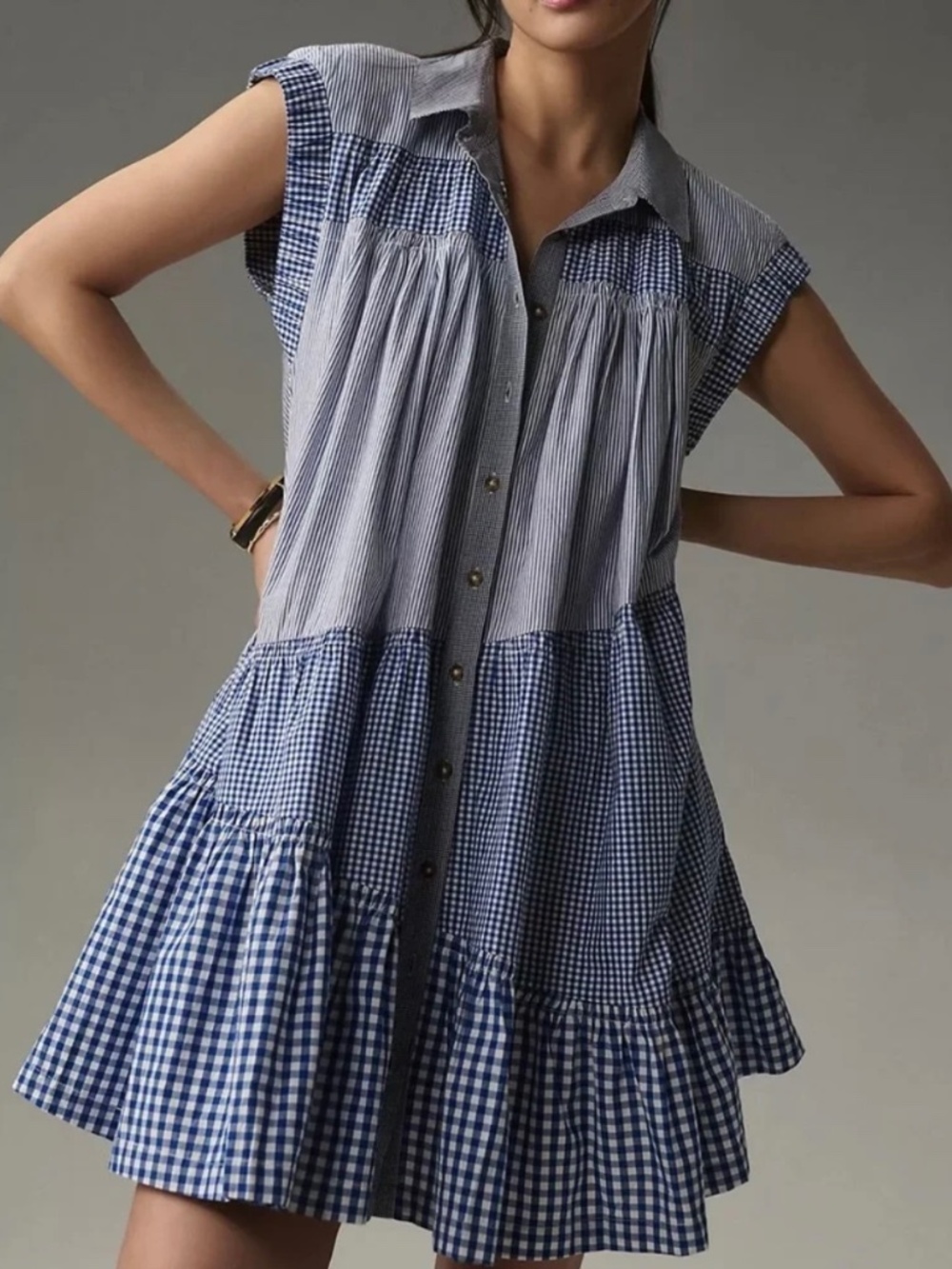Pilcro  Women’s Short Dress Blue/White Plaid Button Down Sz 2X